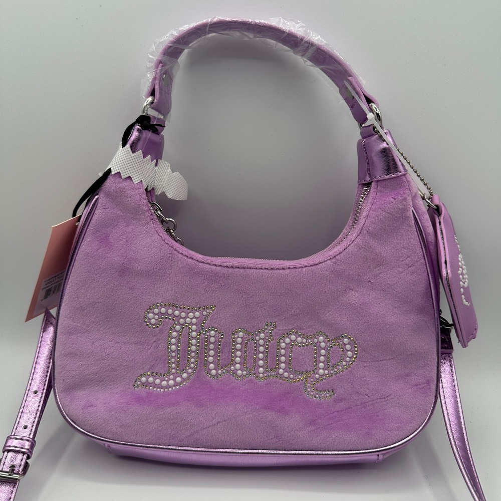 Juicy Couture Violet String of Pearls Hobo Crossbody Bag Y2K Coquette Streetwear